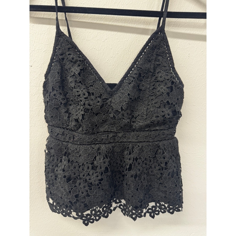 Abercrombie & Fitch Black Floral Lace Peplum Cami V-Neck Going Out Top Size M - Picture 10 of 16
